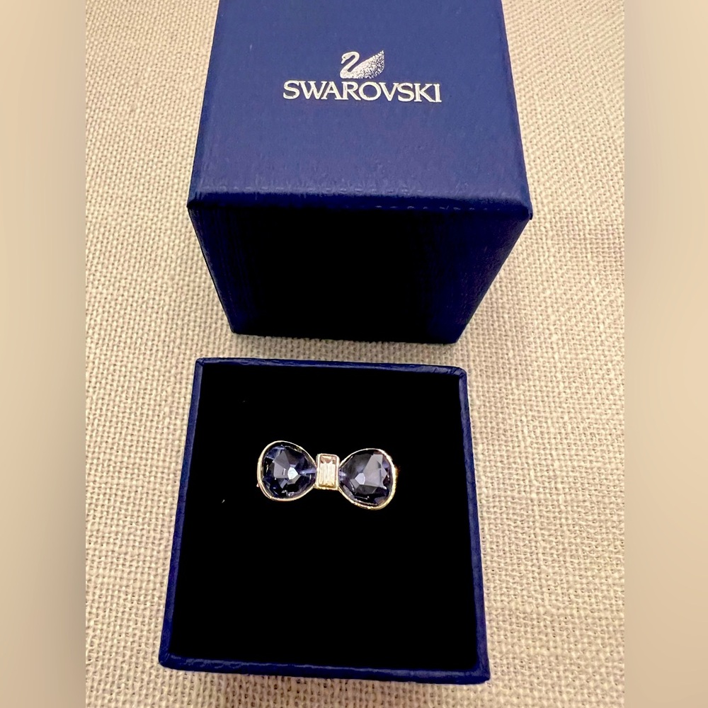 Swarovski purple lapis crystal bow ring